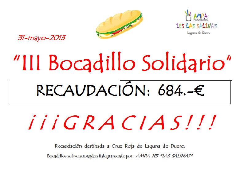 bocadillo solidario 31 mayo 2013 recaudación cartel